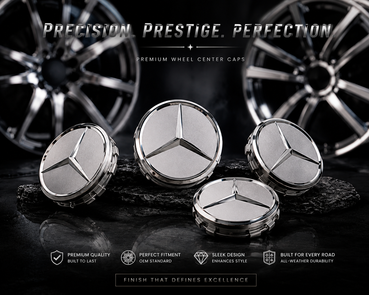 4x 75mm Matte Silver Wheel Centre Caps Compatible with Mercedes-Benz A B C E Class