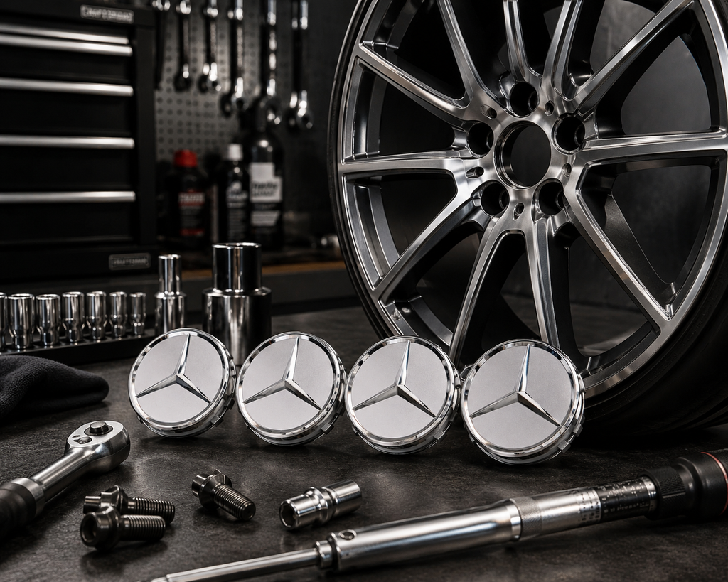 4x 75mm Matte Silver Wheel Centre Caps Compatible with Mercedes-Benz A B C E Class