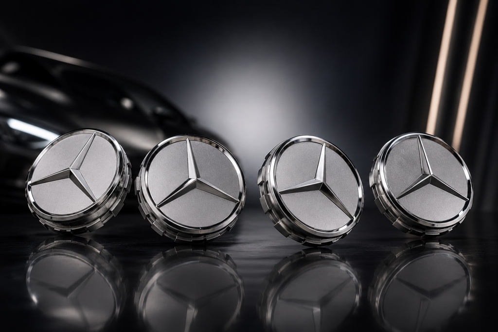 4x 75mm Matte Silver Wheel Centre Caps Compatible with Mercedes-Benz A B C E Class