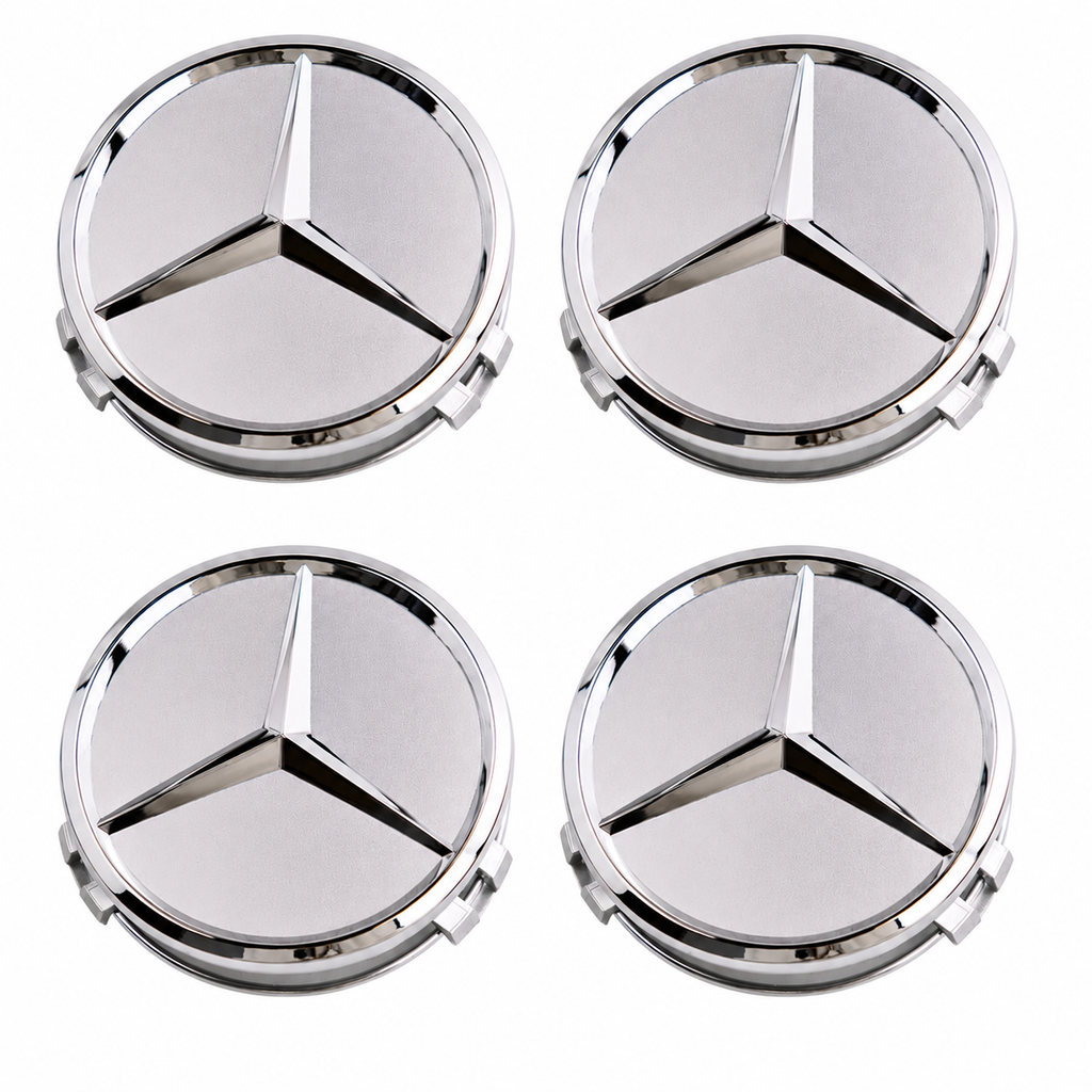 4x 75mm Matte Silver Wheel Centre Caps Compatible with Mercedes-Benz A B C E Class