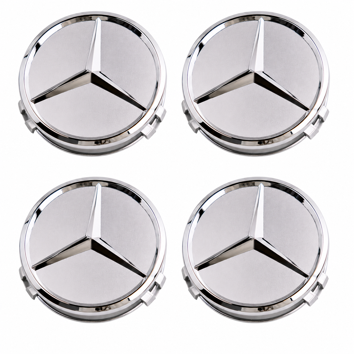 4x 75mm Matte Silver Wheel Centre Caps Compatible with Mercedes-Benz A B C E Class