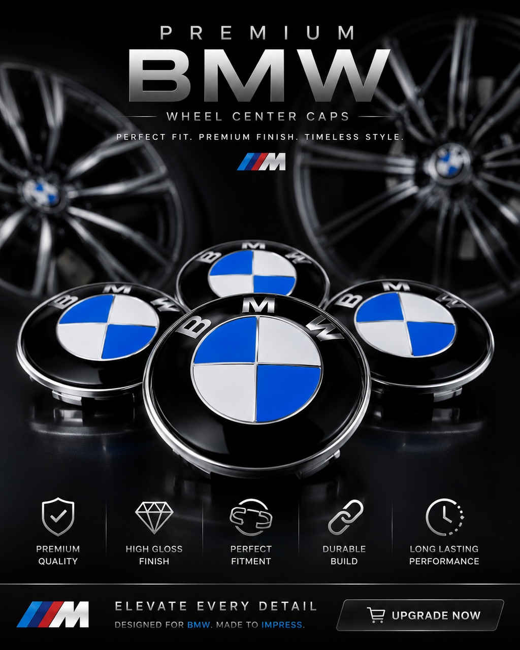 68mm Wheel Centre Caps Compatible with BMW Alloy Wheels – Set of 4 | Multiple Styles Available E60 E90 E92 E82 E87 F10 F20 F30