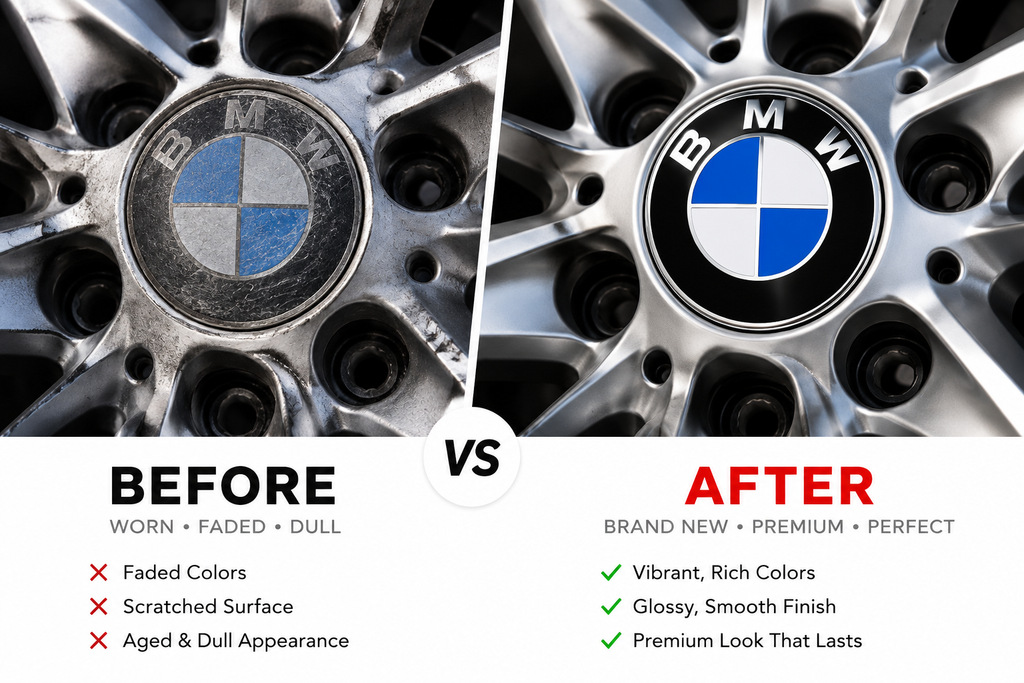 4x Blue Alloy Wheel Centre Caps 68mm Hub Caps Compatible with BMW E60 E90 E92 E82 E87 F10 F20 F30