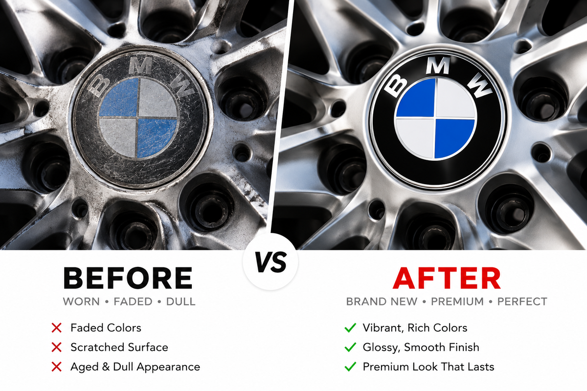 4x Blue Alloy Wheel Centre Caps 68mm Hub Caps Compatible with BMW E60 E90 E92 E82 E87 F10 F20 F30