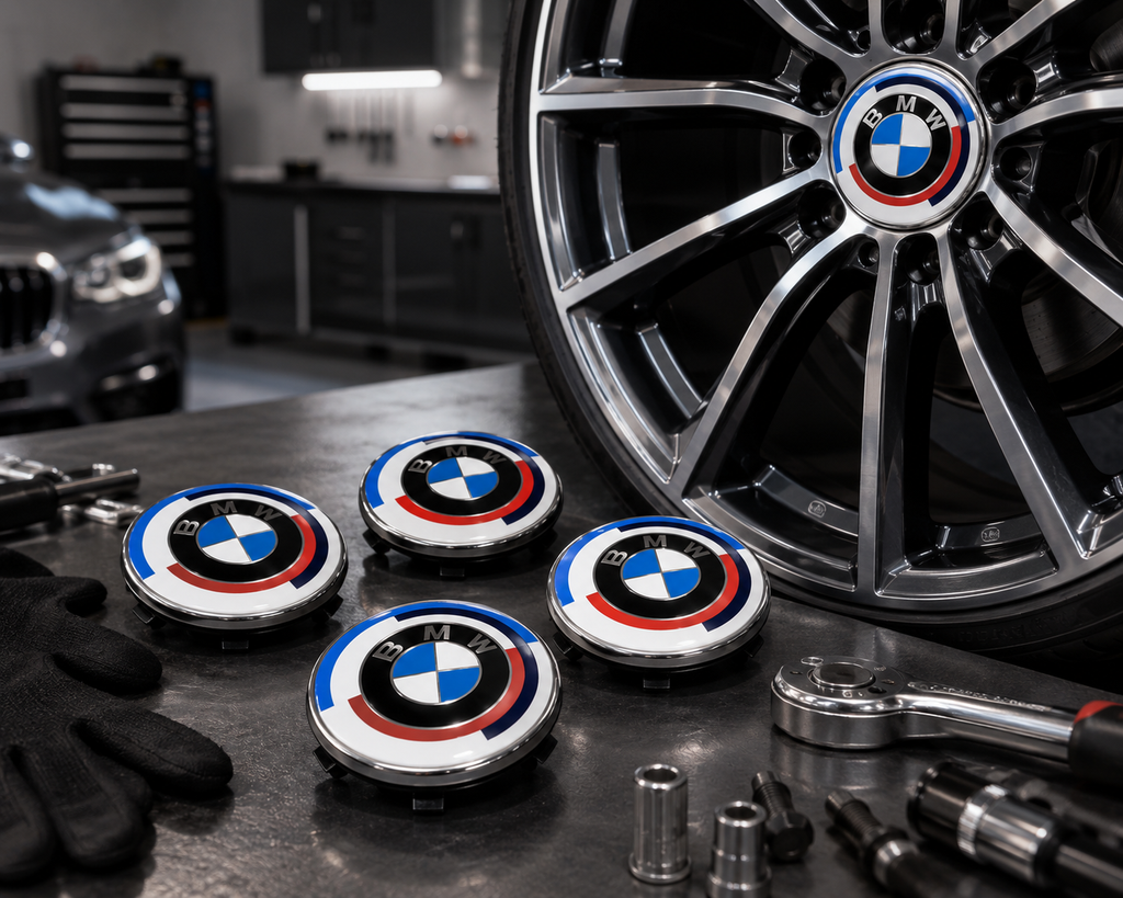 4x Blue Alloy Wheel Centre Caps 68mm Hub Caps Compatible with BMW E60 E90 E92 E82 E87 F10 F20 F30