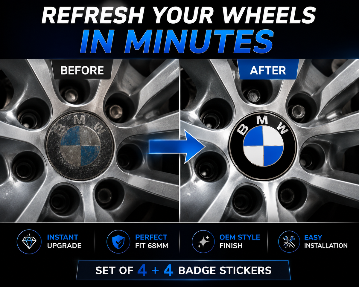 Wheel Centre Caps Set of 4 + 4 Badge Stickers 68mm for BMW – Fits 1 2 3 5 7 Series X3 X5 X6 M3 E46 E90 E60 Alloy Hub Caps Replacement