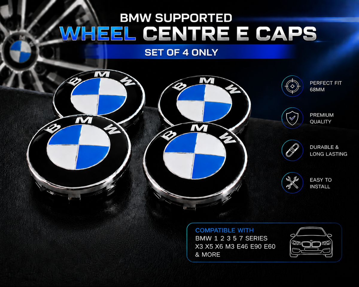 Wheel Centre Caps Set of 4 + 4 Badge Stickers 68mm for BMW – Fits 1 2 3 5 7 Series X3 X5 X6 M3 E46 E90 E60 Alloy Hub Caps Replacement