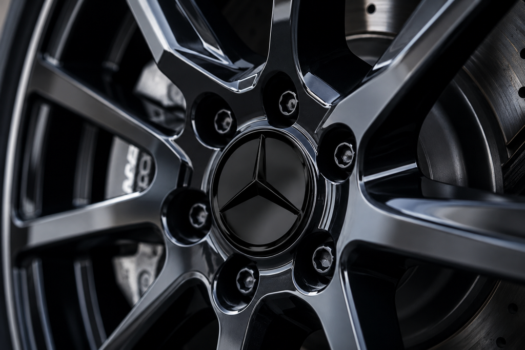 4x 75mm Gloss Black Wheel Centre Caps Compatible with Mercedes-Benz A B C E S M Class & AMG Models