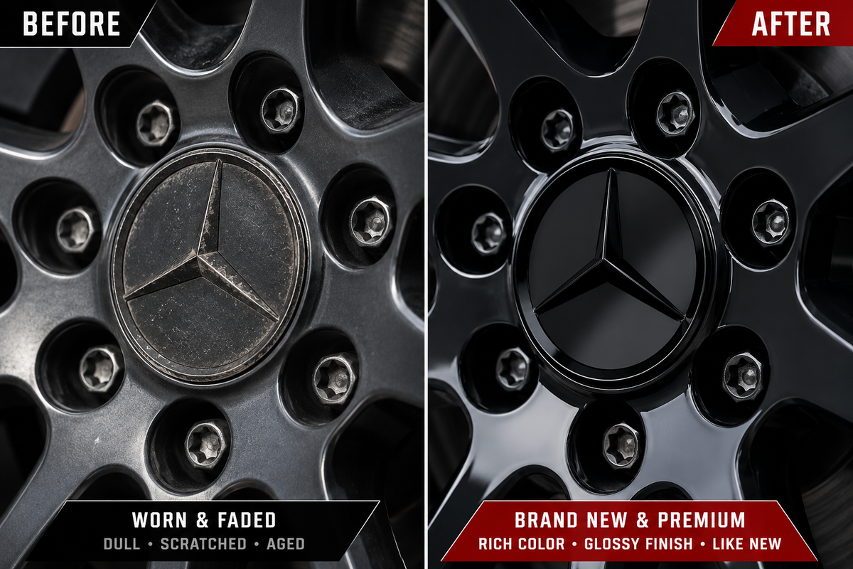 4x 75mm Gloss Black Wheel Centre Caps Compatible with Mercedes-Benz A B C E S M Class & AMG Models