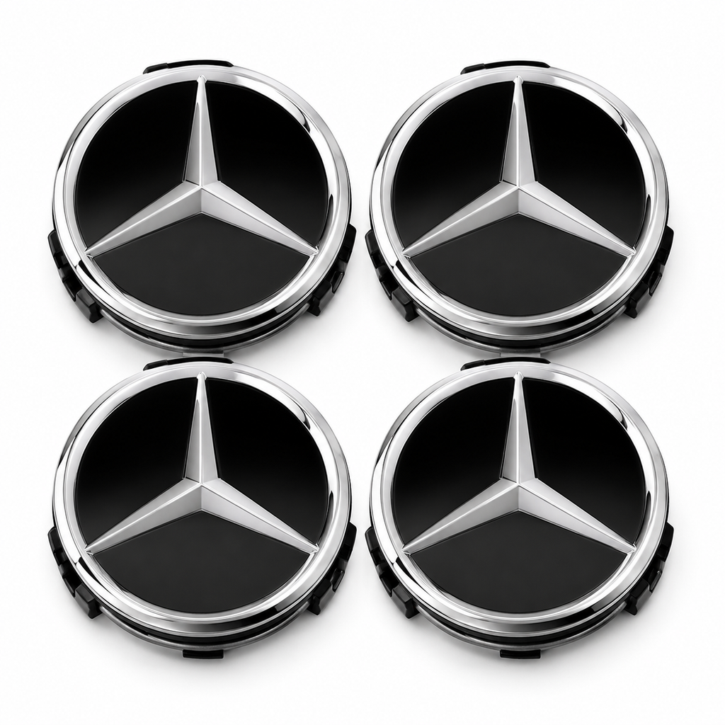 4x 75mm Black Wheel Centre Caps Compatible with Mercedes-Benz Alloy Wheels