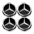 4x 75mm Black Wheel Centre Caps Compatible with Mercedes-Benz Alloy Wheels