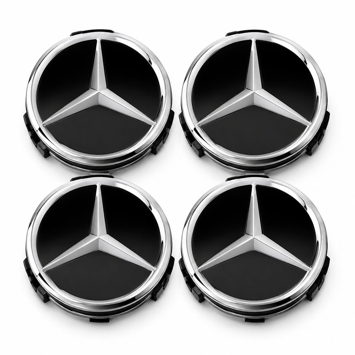 4x 75mm Black Wheel Centre Caps Compatible with Mercedes-Benz Alloy Wheels