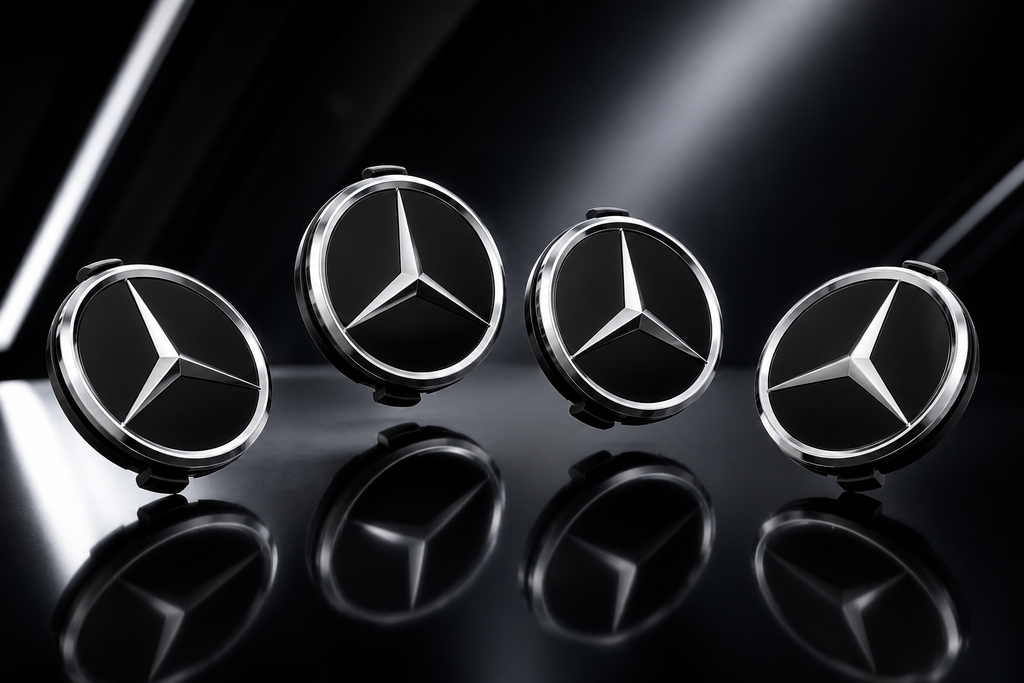 4x 75mm Black Wheel Centre Caps Compatible with Mercedes-Benz Alloy Wheels