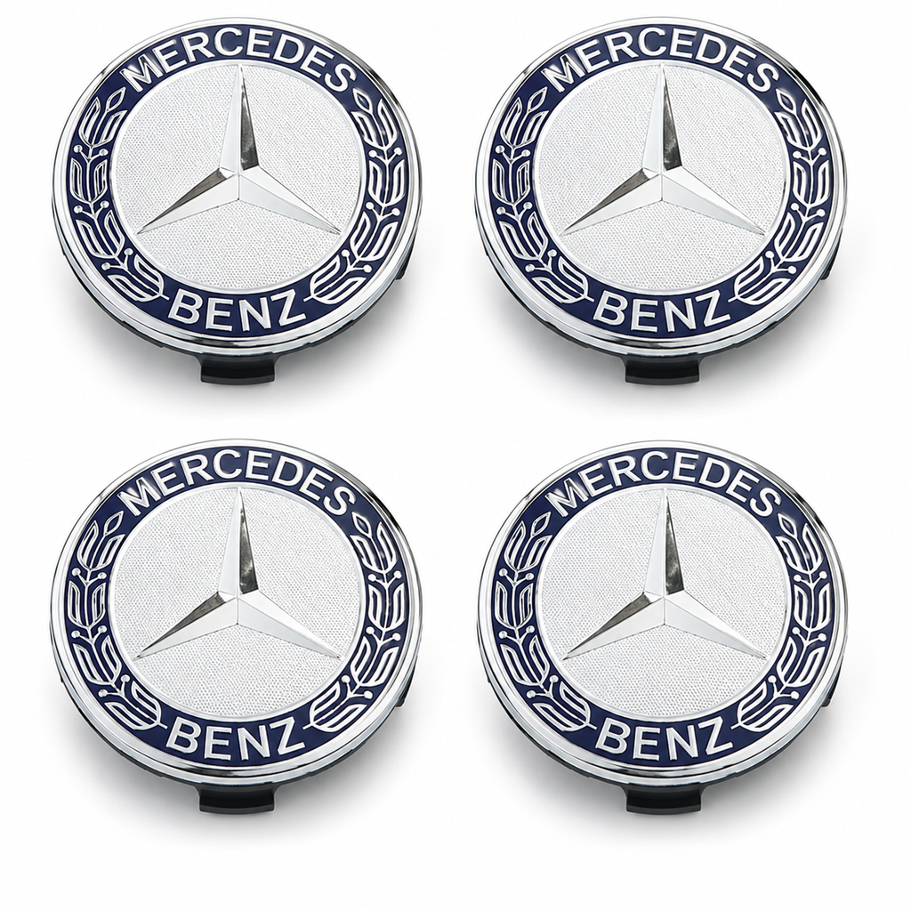 4x 75mm Blue Wheel Centre Caps Compatible with Mercedes-Benz Alloy Wheels