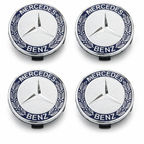 4x 75mm Blue Wheel Centre Caps Compatible with Mercedes-Benz Alloy Wheels