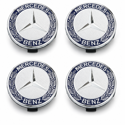 4x 75mm Blue Wheel Centre Caps Compatible with Mercedes-Benz Alloy Wheels
