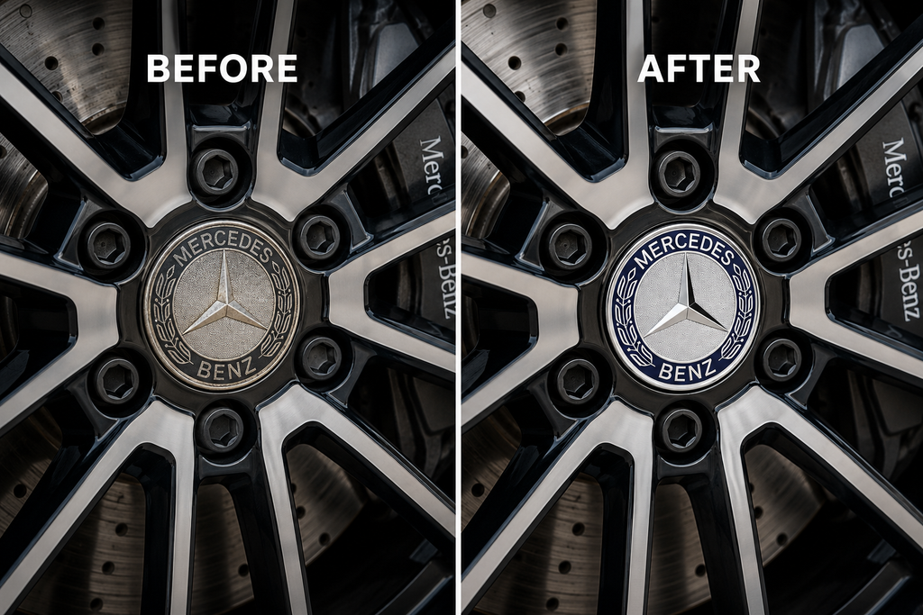 4x 75mm Blue Wheel Centre Caps Compatible with Mercedes-Benz Alloy Wheels