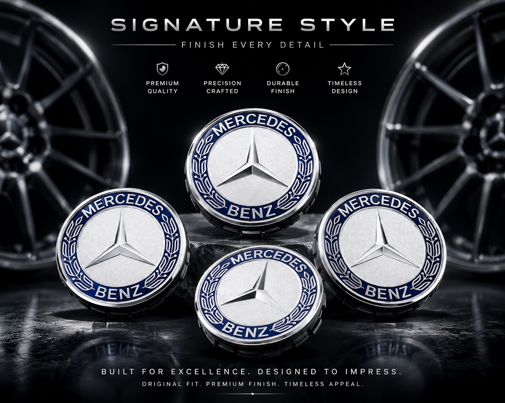 4x 75mm Blue Wheel Centre Caps Compatible with Mercedes-Benz Alloy Wheels