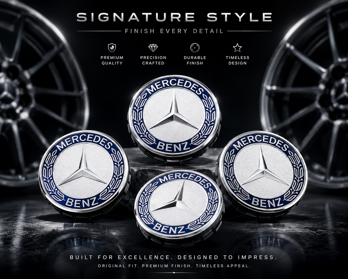 4x 75mm Blue Wheel Centre Caps Compatible with Mercedes-Benz Alloy Wheels