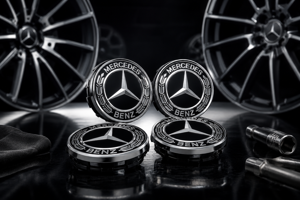4x 75mm Black Wheel Centre Hub Caps Compatible with Mercedes-Benz – Alloy Wheel Centre Covers for A B C E S M Class & AMG