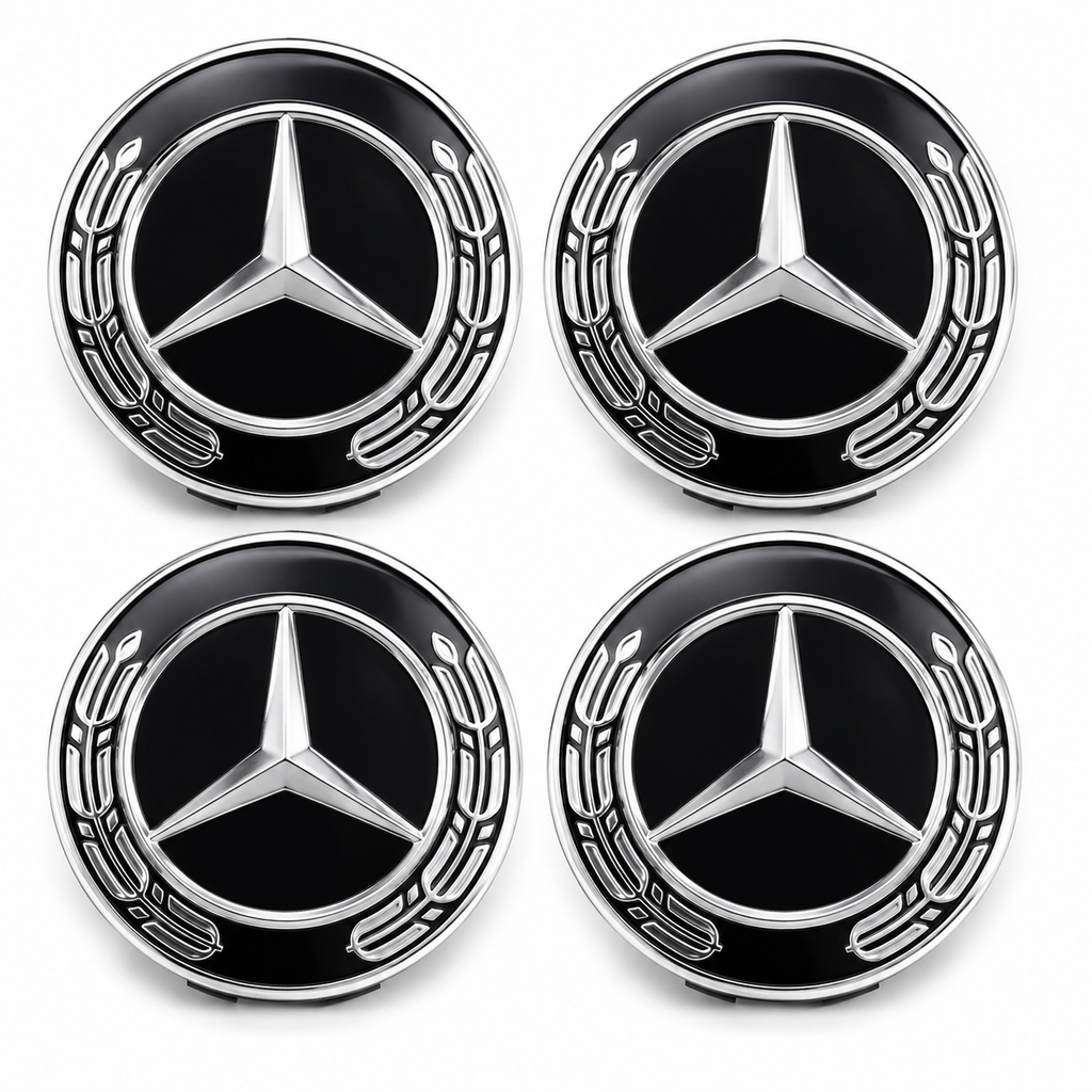 4x 75mm Black Wheel Centre Hub Caps Compatible with Mercedes-Benz – Alloy Wheel Centre Covers for A B C E S M Class & AMG