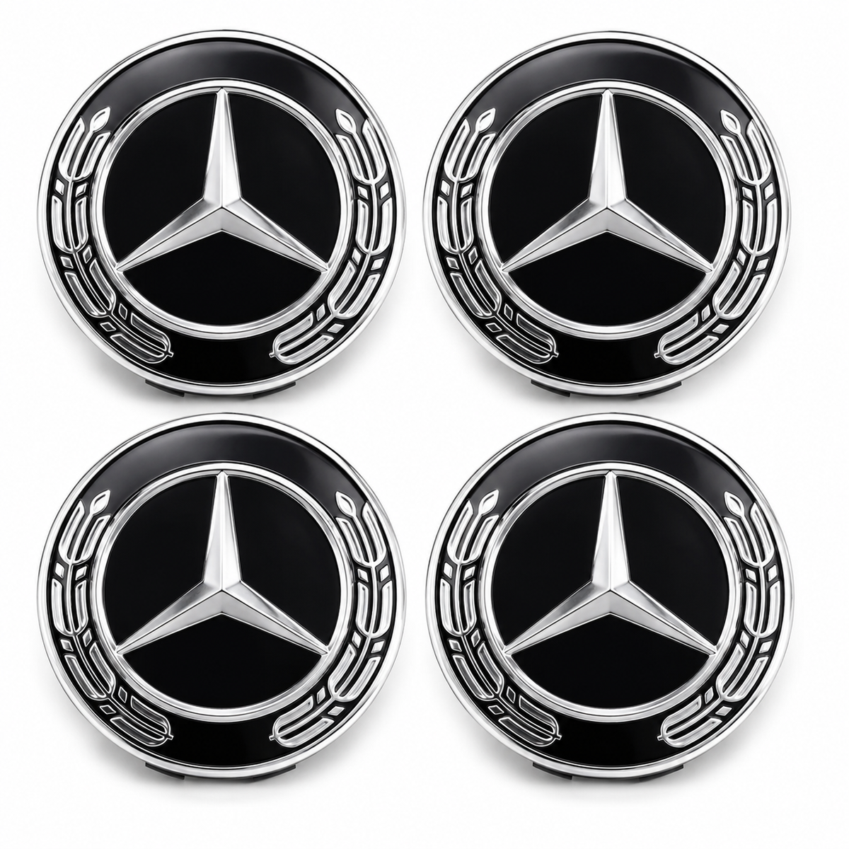 4x 75mm Black Wheel Centre Hub Caps Compatible with Mercedes-Benz – Alloy Wheel Centre Covers for A B C E S M Class & AMG