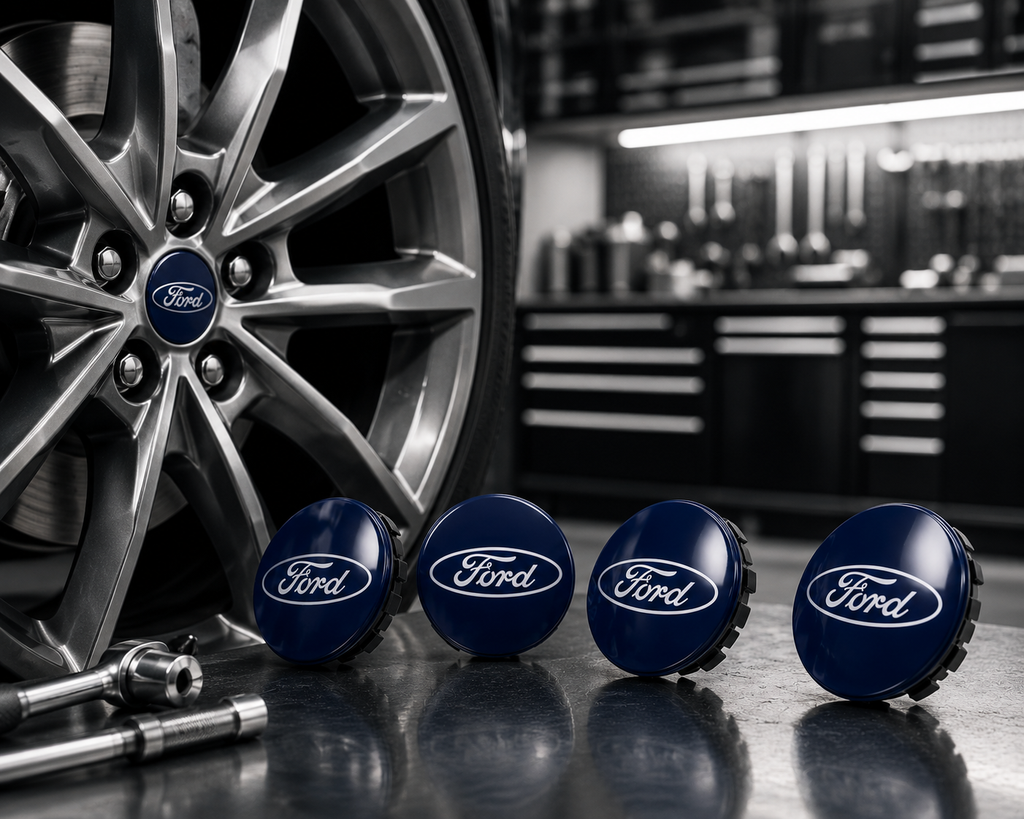 Ford-Style Wheel Centre Caps 54mm Set of 4 – Blue Alloy Hub Caps Covers Replacement Fits Fiesta Focus Mondeo Kuga Fusion MK2 MK3 MK4