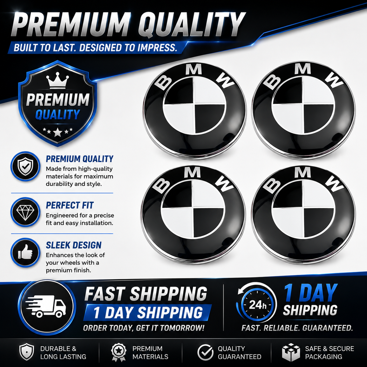 68mm Wheel Centre Caps Compatible with BMW Alloy Wheels – Set of 4 | Multiple Styles Available 1 2 3 5 7 Series X3 X5 X6 M3 E46 E90 E60