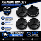 4x 75mm Gloss Black Wheel Centre Caps Compatible with Mercedes-Benz A B C E S M Class & AMG Models