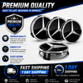 4x 75mm Black Wheel Centre Caps Compatible with Mercedes-Benz Alloy Wheels
