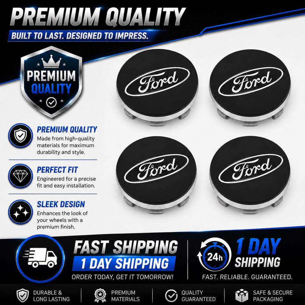 Ford-Style Wheel Centre Caps 54mm Set of 4 – Black Alloy Hub Caps Covers Replacement Fits Fiesta Focus KA