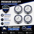 4x 75mm Blue Wheel Centre Caps Compatible with Mercedes-Benz Alloy Wheels