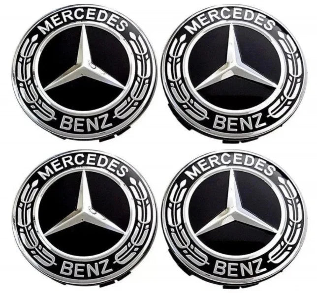 4x 75mm Black Wheel Centre Hub Caps Compatible with Mercedes-Benz – Alloy Wheel Centre Covers for A B C E S M Class & AMG