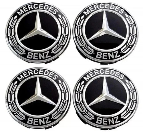 4x 75mm Black Wheel Centre Hub Caps Compatible with Mercedes-Benz – Alloy Wheel Centre Covers for A B C E S M Class & AMG