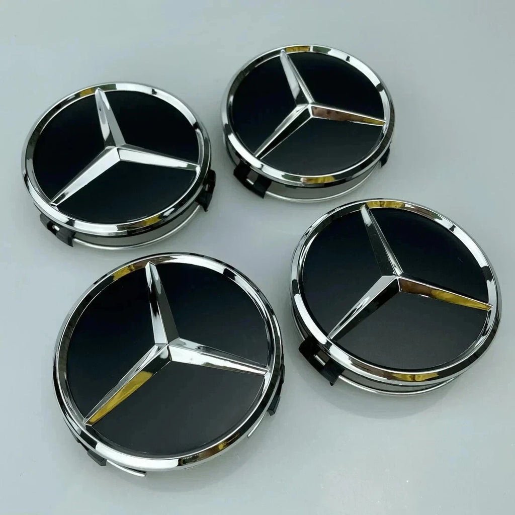 4x 75mm Black Wheel Centre Caps Compatible with Mercedes-Benz Alloy Wheels