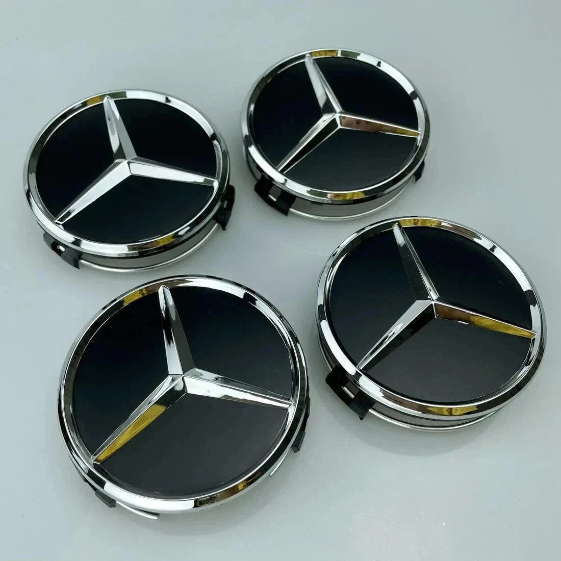 4x 75mm Black Wheel Centre Caps Compatible with Mercedes-Benz Alloy Wheels