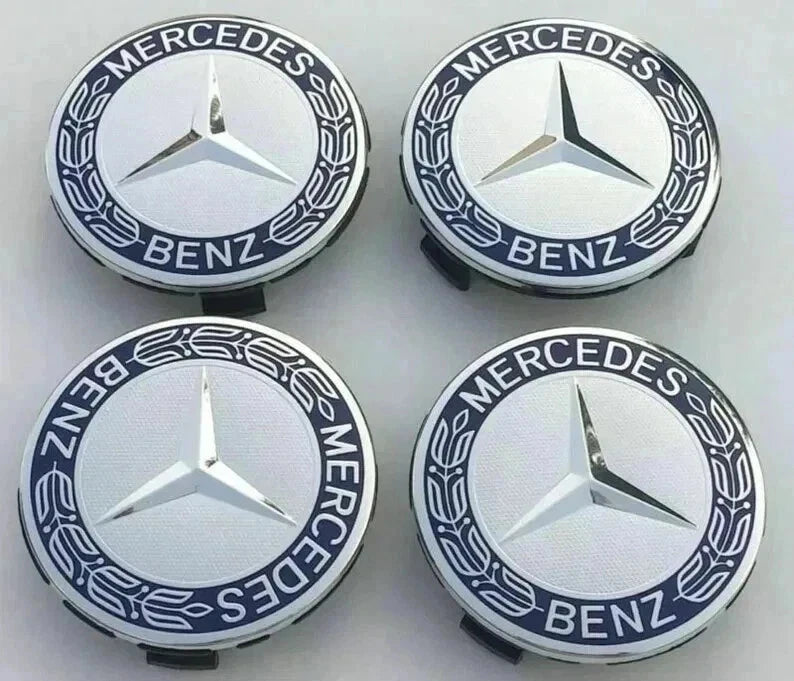 4x 75mm Blue Wheel Centre Caps Compatible with Mercedes-Benz Alloy Wheels