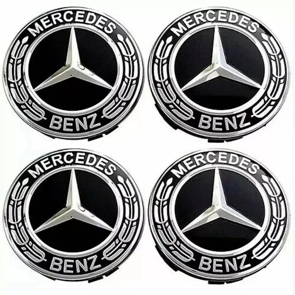Mercedes-Style Wheel Centre Caps 75mm Set of 4 – Black Alloy Hub Caps Covers Replacement Fits A B C E S Class AMG ML