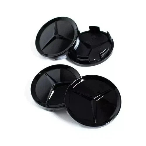 4x 75mm Gloss Black Wheel Centre Caps Compatible with Mercedes-Benz A B C E S M Class & AMG Models
