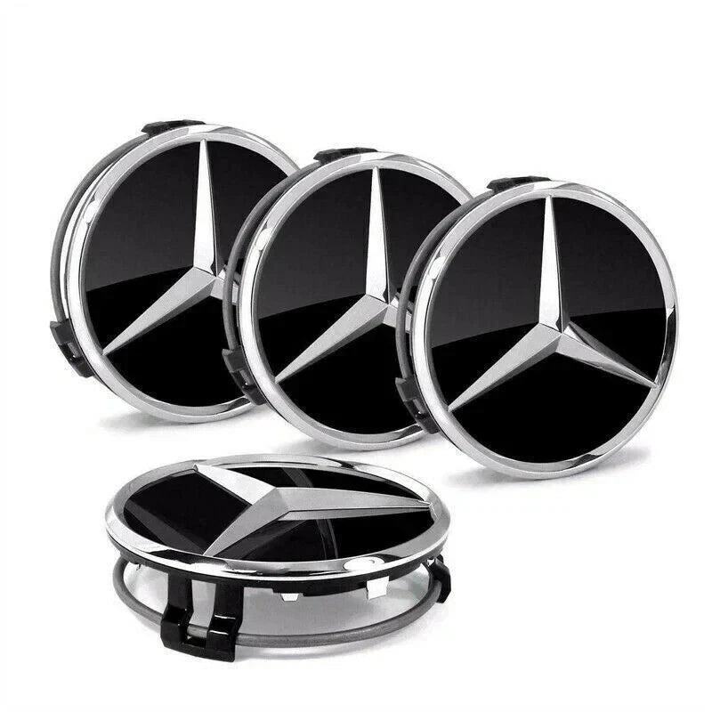 4x 75mm Black Wheel Centre Caps Compatible with Mercedes-Benz Alloy Wheels