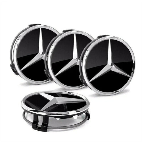 4x 75mm Black Wheel Centre Caps Compatible with Mercedes-Benz Alloy Wheels