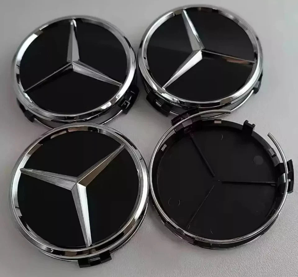 Mercedes-Style Wheel Centre Caps 75mm Set of 4 – Black Alloy Hub Caps Covers Replacement Fits A B C E S Class AMG ML