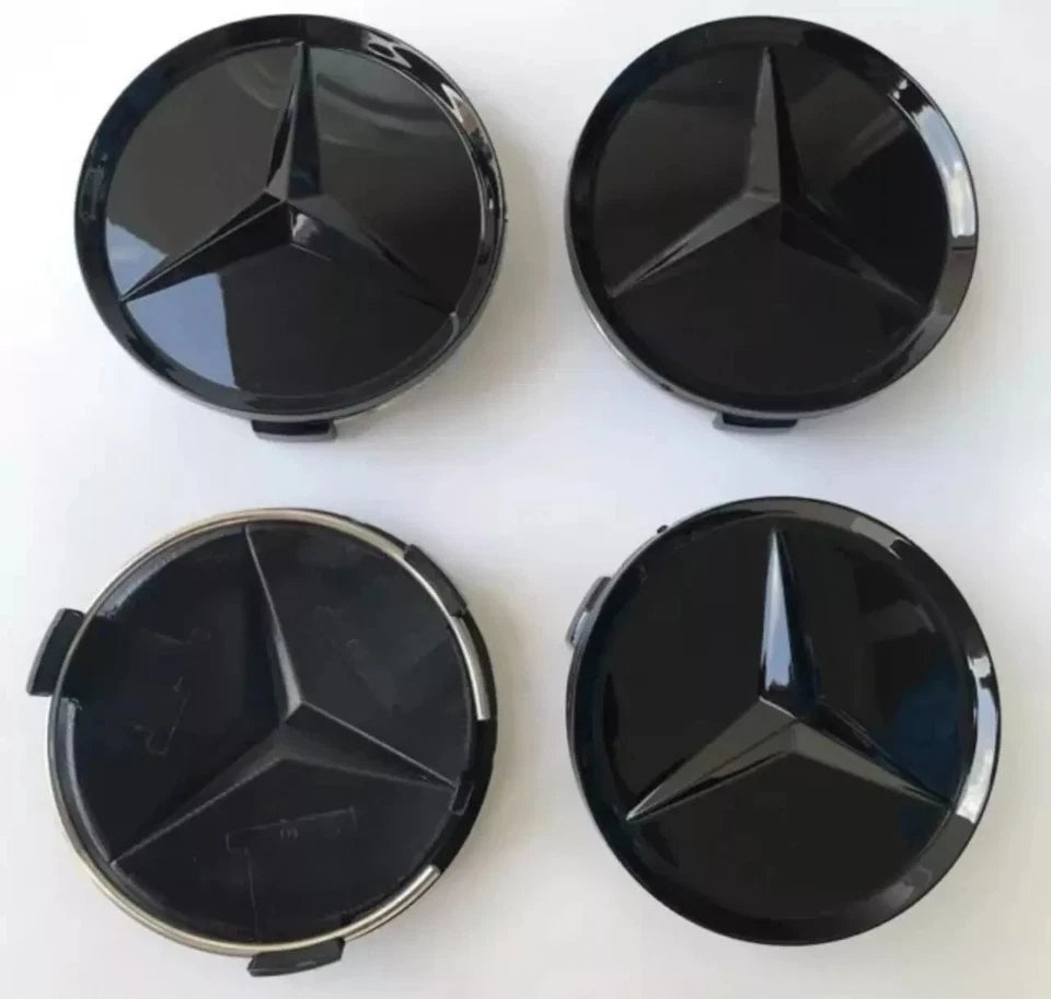 Mercedes-Style Wheel Centre Caps 75mm Set of 4 – Black Alloy Hub Caps Covers Replacement Fits A B C E S Class AMG ML