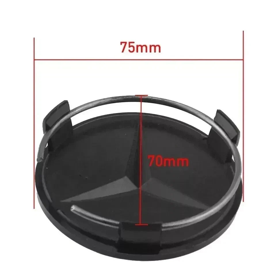 Mercedes-Style Wheel Centre Caps 75mm Set of 4 – Black Alloy Hub Caps Covers Replacement Fits A B C E S Class AMG ML